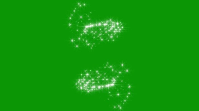 4k sparkling white star particle animation, magical glitter line path with glowing starlight, twinkling shimmer particles motion, pixie dust trail overlay theme on green background.