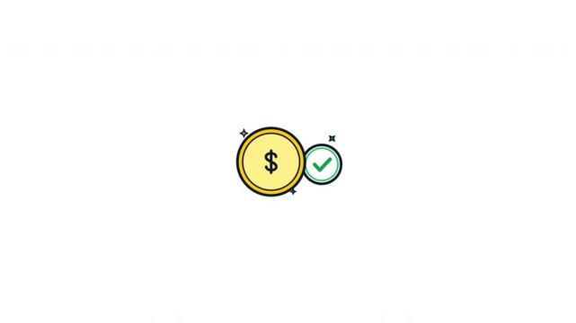 Golden dollar coins with verified check marks animation