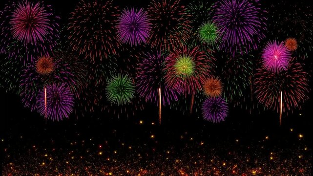 夜空いっぱいに咲き誇るカラフルな打ち上げ花火