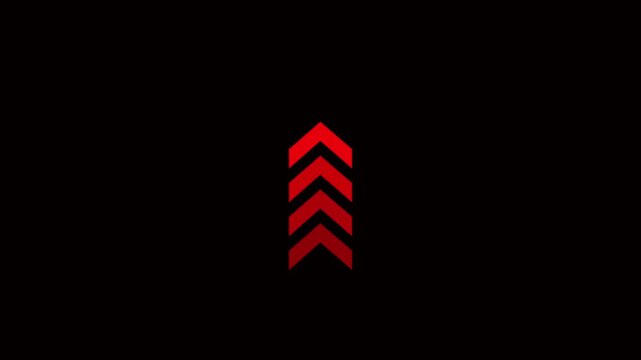 Up arrow animation on black background. direction arrow icon motion. Up arrow isolated. swipe up pointing video footage.