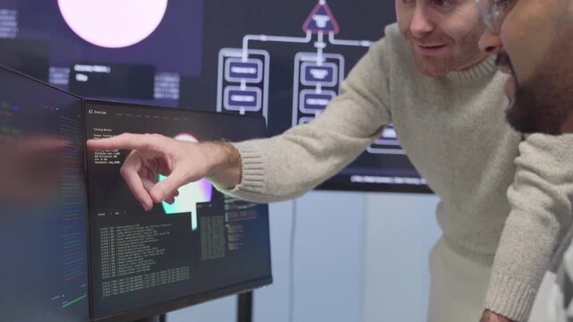Team programmer or software development working coding cybersecurity on computer at data center office. Computer engineer use technology artificial intelligence verifying or writing code algorithm.