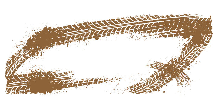 Dirty tire track mud frame with splash effect vector illustration offroad automotive race background element.