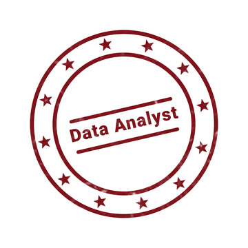 Red circular badge with data analyst text and analytics icon design