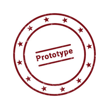Red vintage stamp style badge with prototype text in a circular design