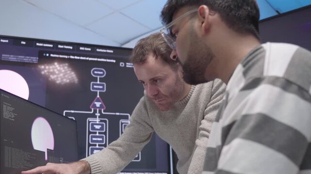 Team programmer or software development working coding cybersecurity on computer at data center office. Computer engineer use technology artificial intelligence verifying or writing code algorithm.