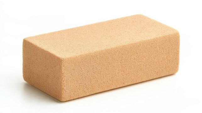 Brown sponge wipes surface against white backdrop.
