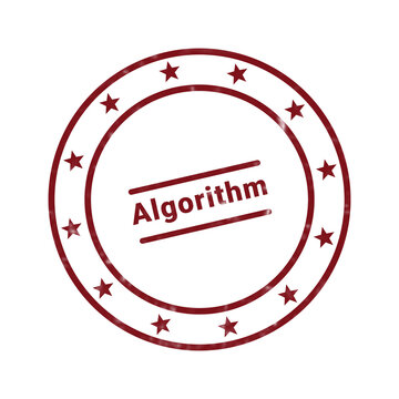 Red vintage stamp style badge with algorithm text in center
