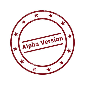 Alpha version stamp with red circle and cross mark on white background