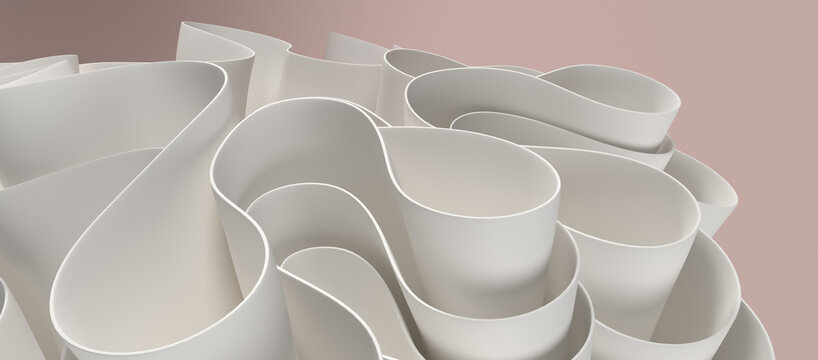 Abstract 3d fluid curved ribbon waves with smooth geometric folds