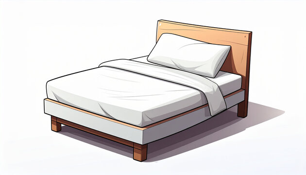 Illustration of a single bed with white linens and pillow