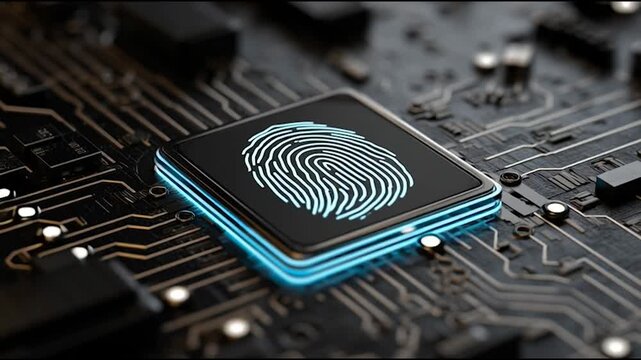 fingerprint on a black background social media innovative cyber security network, using interconnected nodes to represent business partnerships on the Smart digital Innovation city with connection net