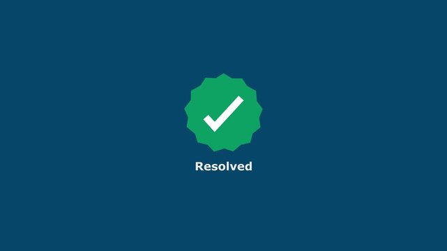 Animated green checkmark icon with resolved text for business success and task completion