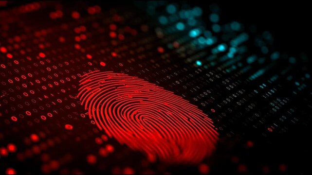 fingerprint on a black background social media innovative cyber security network, using interconnected nodes to represent business partnerships on the Smart digital Innovation city with connection net