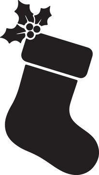 Christmas Stocking with Evergreen Sprig Vector Silhouette