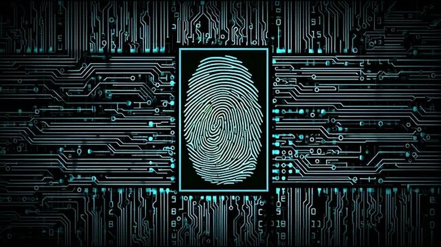fingerprint on a black background social media innovative cyber security network, using interconnected nodes to represent business partnerships on the Smart digital Innovation city with connection net
