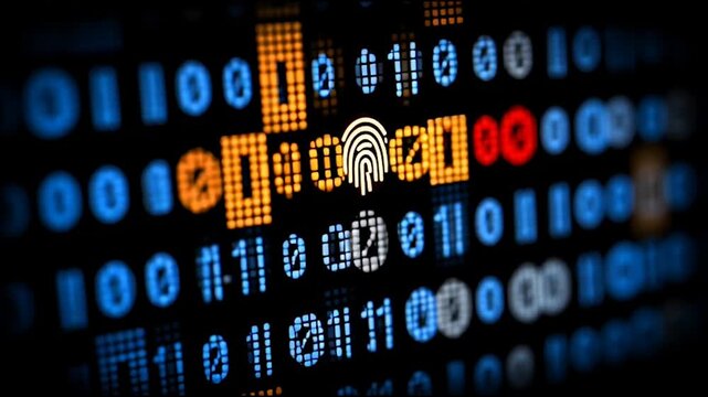 fingerprint on a black background social media innovative cyber security network, using interconnected nodes to represent business partnerships on the Smart digital Innovation city with connection net