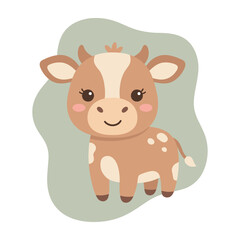 Fototapeta premium Adorable little brown and white cartoon calf with cute facial expression and a playful demeanor, perfect for children's content