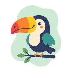 Fototapeta premium Cute cartoon toucan bird perched on a branch vector illustration for children design