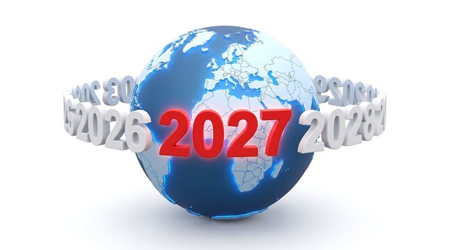 Globe with years 2026 2027 and 2028 surrounding it a 3d rendering for future planning concepts