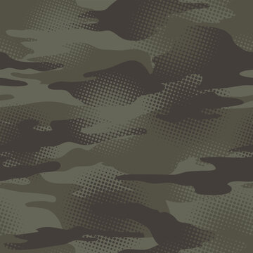 Abstract camouflage seamless pattern with halftone bitmap texture