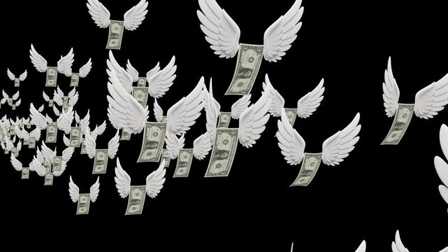 One US dollar bills with wings flying from the distance 3d render