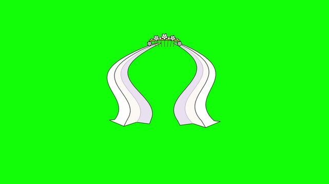 Elegant Cartoon Wedding Veil and Tiara Floating Against Green Screen