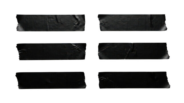 Set of black duct tape pieces isolated on transparent background