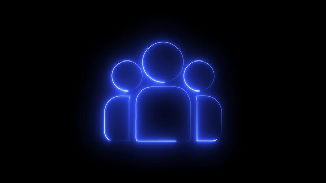Group people man icon glowing animation saber video on black background. Contact with user icon animation on black background. Profile sign, contact icon animation online icon video animation. 4K