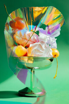 Colorful dessert with fruits and decorative wrap