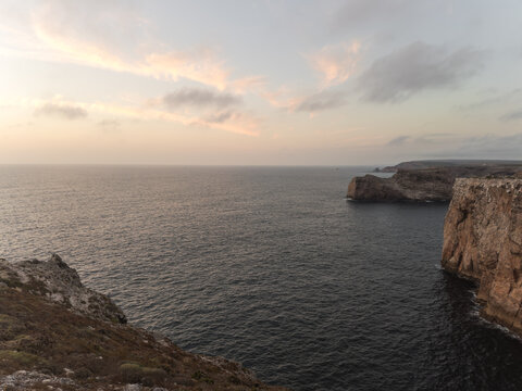 Ocean and cliffs at Cape St. Vincent at sunset