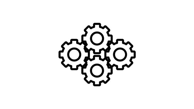 Four interlocking gears icon, ideal for settings, mechanism, engineering, automation, machinery, system integration, workflow and technical operation