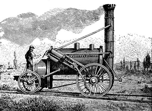 Locomotive The Rocket by George and Robert Stephenson from 1829, England, digitally restored reproduction of an original 19th-century pattern