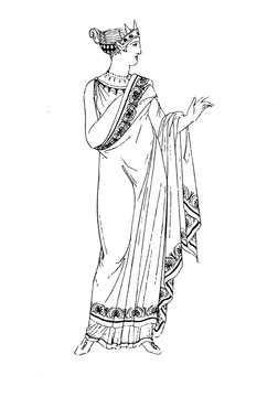 Greece, Greek ladies with folded himation or peplos, History of Fashion, Costume History, Historical, digital reproduction of an original 19th century pattern