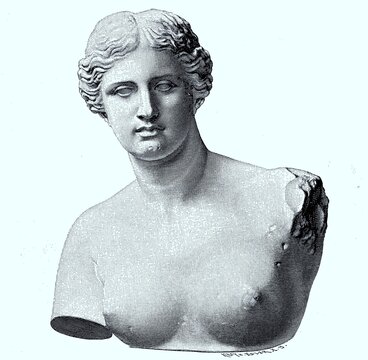 The Venus of Milo, also Aphrodite of Melos, a semi-nude statue of the goddess Aphrodite, part of the ancient marble statue in the Louvre in Paris, digital improved reproduction of an original print from 1880