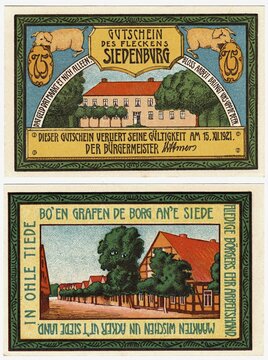 Banknote, emergency money, voucher, Siedenburg, 1921, Germany, reproduction of a historical banknote