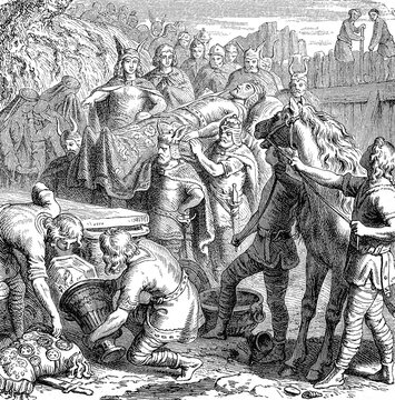 Burial of Alaric I. Allarich, on the river Busento, Calabria. Italy, 410 AD the History of Ancient Rome, Roman Empire, Italy, Historical, digitally restored reproduction of a 19th century original, exact date unknown
