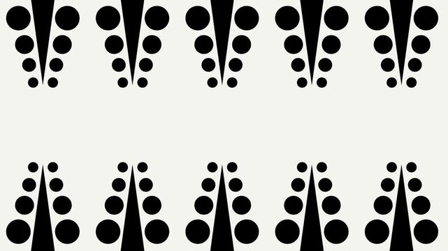 Seamless decorative border pattern of black stylized tree shapes with dotted details arranged in two rows on a cream background for textile design