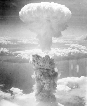 Bikini Attol in the Pacific Ocean. Aerial view of the clouds created by the test explosion of an atomic bomb, 1946, Atomic explosion, Historic, digitally restored reproduction from a 19th century original