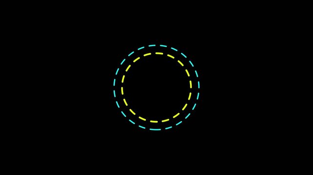 Minimalist concentric dashed circles animation, Cyan and yellow loading animation 4k Motion Graphics Concept..