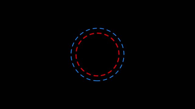 Minimalist concentric dashed circles animation, blue and Red loading animation 4k Motion Graphics Concept..