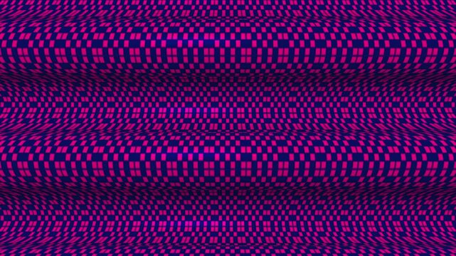 Abstract wavy checkered pattern background, in neon pink, and deep blue