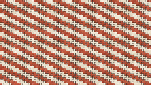 Moroccan zellige seamless pattern of terracotta and ivory interlocking plus cross tiles with handmade glaze shading and grout lines, geometric mosaic background