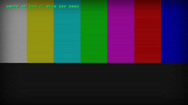Retro television test pattern with colorful vertical bars and scanlines