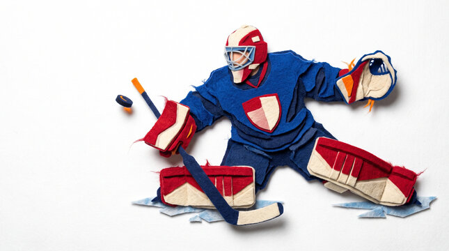 Hockey goalie making a save in action on the ice rink  