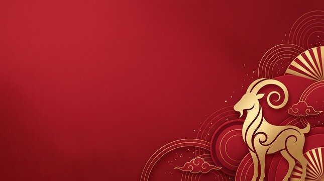 Celebrating the lunar new year with golden goats and traditional red decorations for good fortune