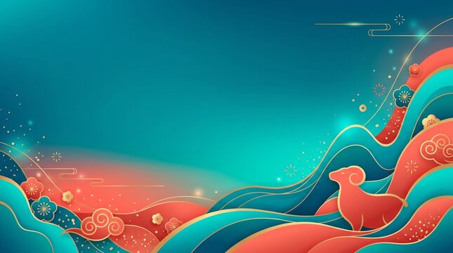 A vibrant and artistic depiction of a chinese new year celebration with flowing colorful designs