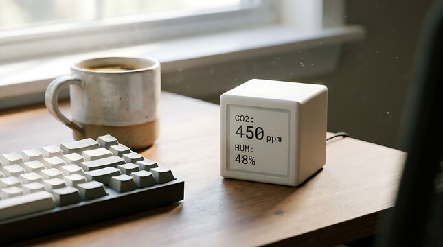 Modern Air Quality Monitor Displaying Room Conditions
