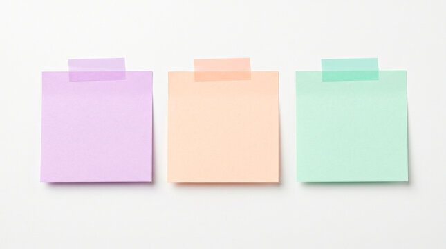 Three colorful sticky notes attached with masking tape on a white background