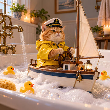 Chaton au bain sur un bateau