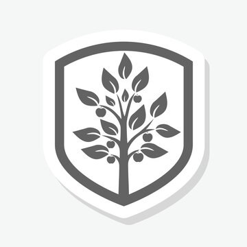 Apple tree shield icon sticker isolated on gray background
